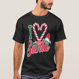 Christmas I Love Santa Candy Cane Heart Men Women  T-Shirt