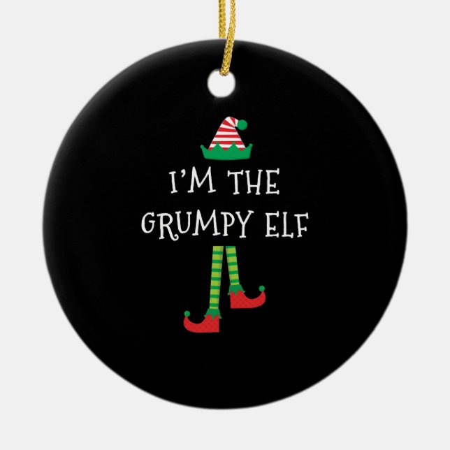 Christmas I_m The Grumpy Elf Shirt Ceramic Tree Decoration (Front)