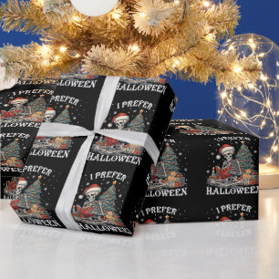 Christmas I Prefer Halloween Book Reading Skeleton Wrapping Paper