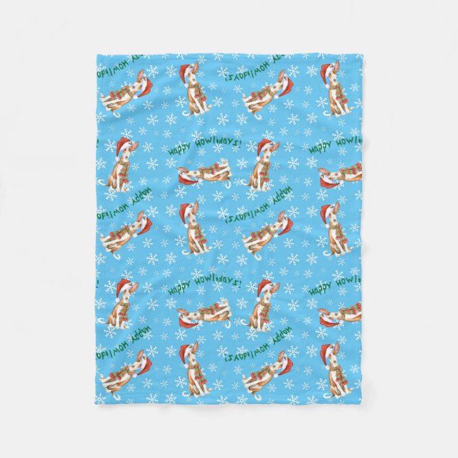Christmas Ibizan Hound Fleece Blanket (Front)