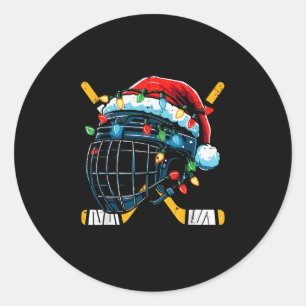 Christmas Ice Hockey Helmet Santa Xmas Men Boys Ki Classic Round Sticker