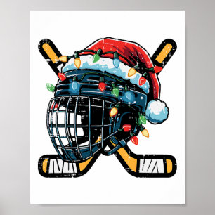 Christmas Ice Hockey Helmet Santa Xmas Men Boys Ki Poster
