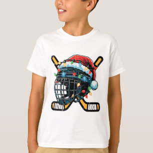 Christmas Ice Hockey Helmet Santa Xmas Men Boys Ki T-Shirt