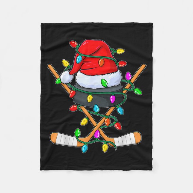 Christmas Ice Hockey Player Santa Hat Xmas Men Boy Fleece Blanket (Front)