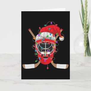 Christmas Ice Hockey Santa Xmas Lights Hockey Men  Card