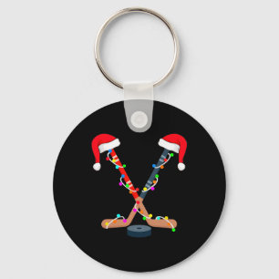 Christmas Ice Hockey Stick Santa Hat Xmas Men Boys Key Ring