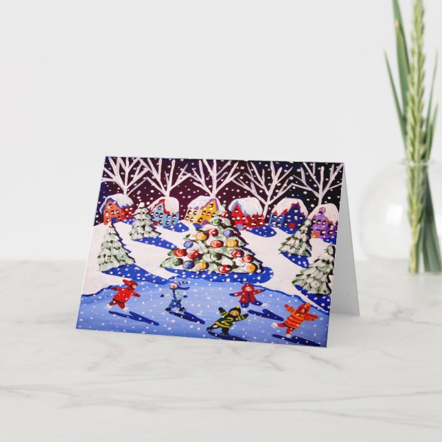 Christmas Ice Skaters Whimsical Card (Front)