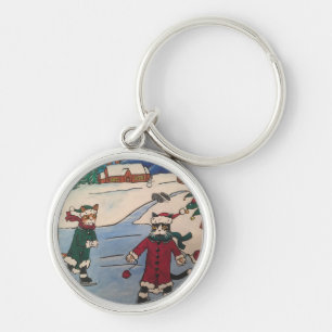 Christmas Ice Skating Cats Key Ring