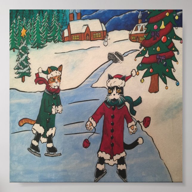 Christmas Ice Skating Cats Poster (Front)