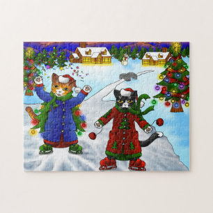 Christmas Ice Skating Cats V2 Jigsaw Puzzle