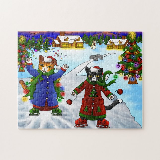 Christmas Ice Skating Cats V2 Jigsaw Puzzle (Horizontal)