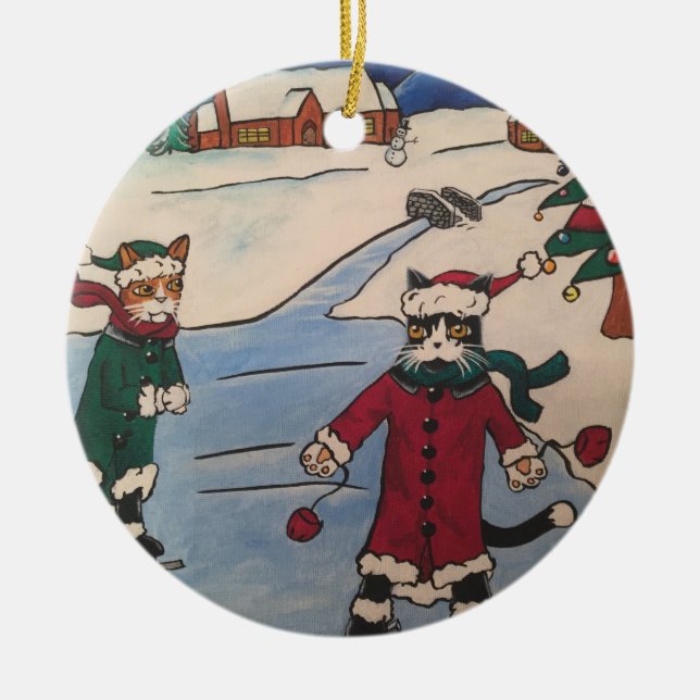 Christmas Ice Skating Ceramic Tree Decoration (Front)