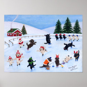 Christmas Ice Skating Labradors Artwork Poster
