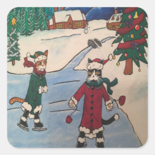 Christmas Ice Skating Rectangular Sticker