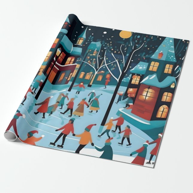 Christmas ice skating. wrapping paper (Unrolled)