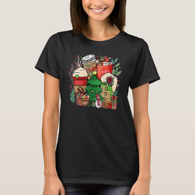 Christmas Iced Coffee Hot Cocoa Coffee  Caffeinate T-Shirt (Front)
