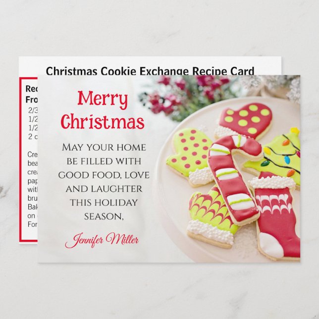 Christmas Iced Cookie Exchange Recipe 5 x 7 Holiday Card (Front/Back)