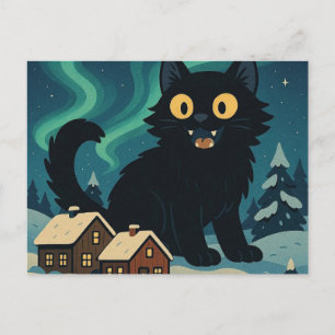Christmas Icelandic Yule Cat with Northern Lights Postcard