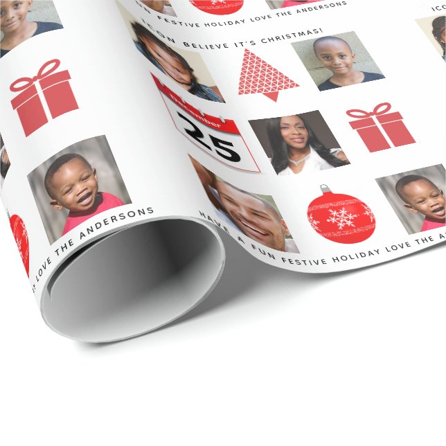 Christmas ICON PHOTO COLLAGE Keepsake Modern Wrapping Paper (Roll Corner)