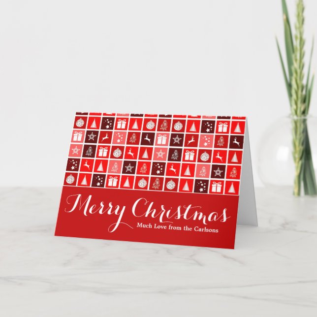 Christmas Icon Red Squares Holiday Art Classic Card (Front)