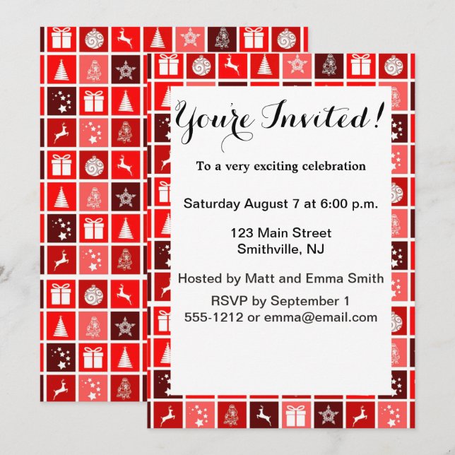 Christmas Icon Red Squares Holiday Art Classic Invitation (Front/Back)