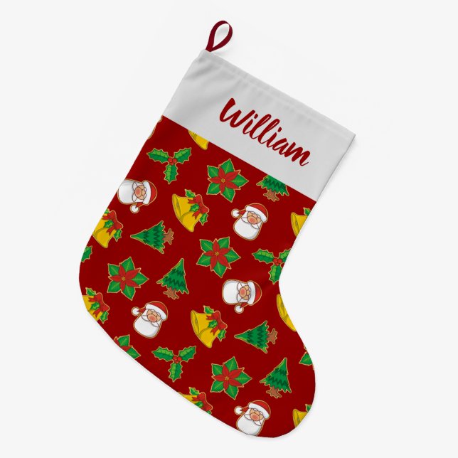 Christmas Icons Pattern Large Christmas Stocking (Front (Hanging))