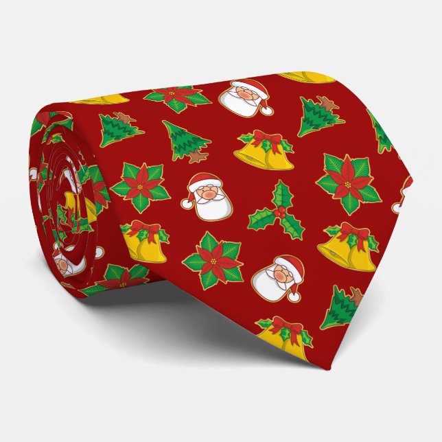 Christmas Icons Pattern Tie (Rolled)