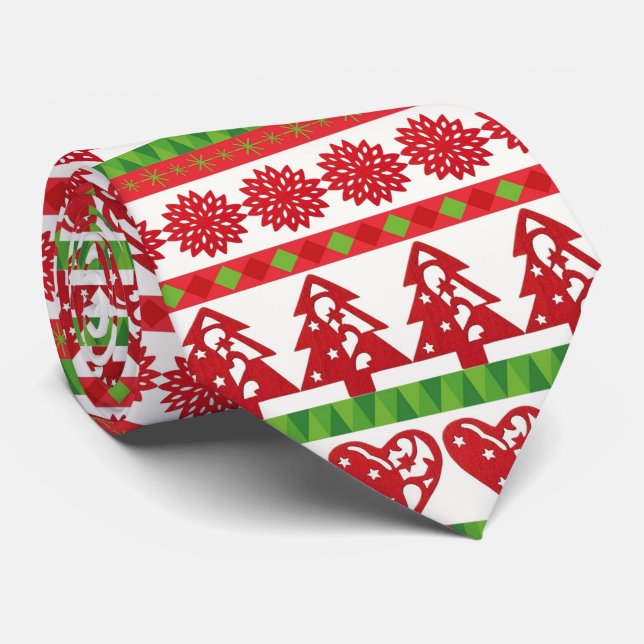 Christmas icons, stars, hearts, pine tree tie (Rolled)