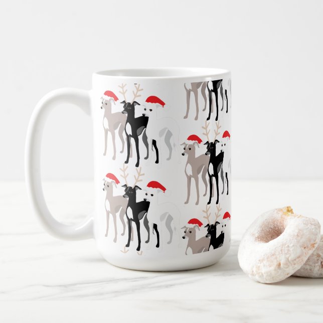 Christmas Iggy Italian Greyhounds or Whippets Coffee Mug (With Donut)