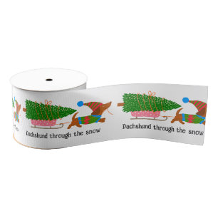Christmas Illustration Dachshund Through the Snow Grosgrain Ribbon