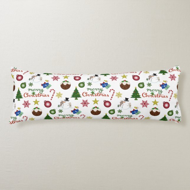 Christmas Illustration Mix Pattern Body Cushion (Front)