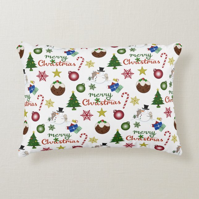 Christmas Illustration Mix Pattern Decorative Cushion (Front)