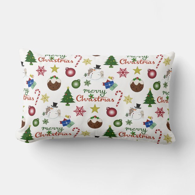 Christmas Illustration Mix Pattern Lumbar Cushion (Front)