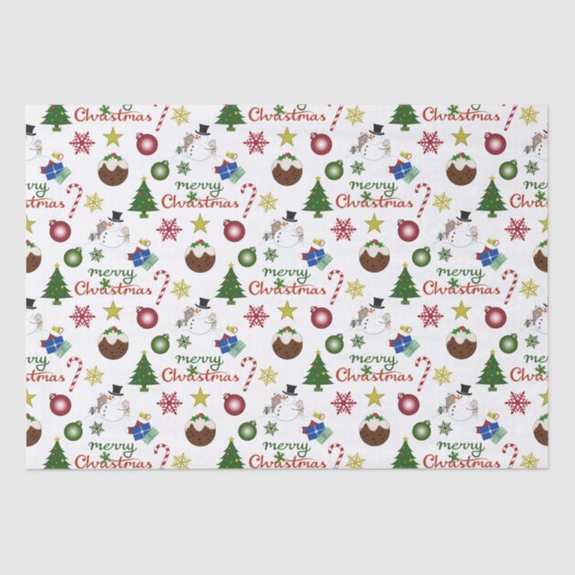 Christmas Illustration Mix Pattern Tissue Paper (Front)