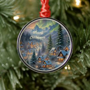Christmas in a mountain village, polar lights metal tree decoration