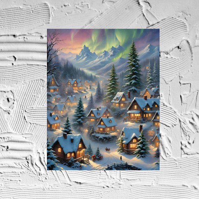 Christmas in a mountain village, polar lights  photo print (Creator Uploaded)