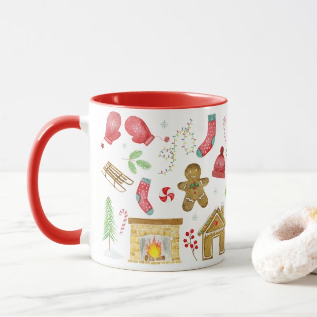 Christmas in a mug with Christmas illustrations (With Donut)