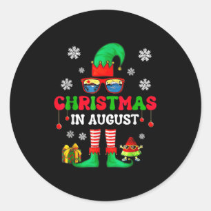 Christmas In August Funny Elf For Summer Xmas Men  Classic Round Sticker