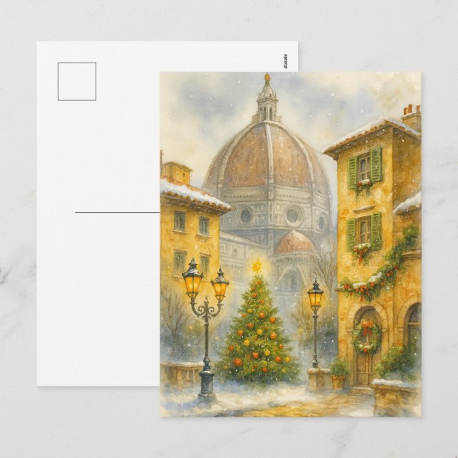 Christmas in Florence Italy | Duomo Holiday Art  Postcard (Front/Back)