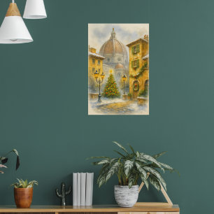 Christmas in Florence Italy Watercolor Canvas  Poster