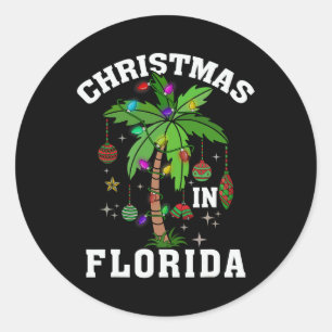 Christmas In Florida Deck The Palm Tree Xmas Winte Classic Round Sticker