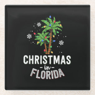 Christmas In Florida Deck The Palm Trees Family Va Glass Coaster