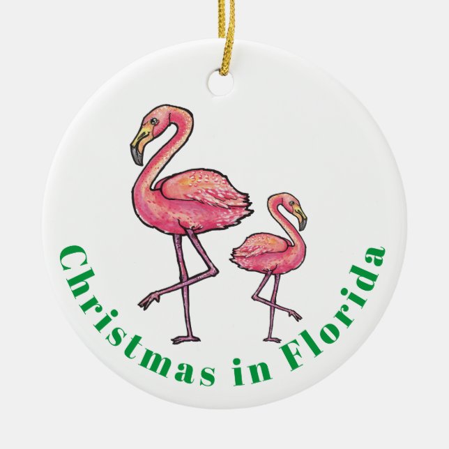 Christmas in Florida Flamingo Ceramic Tree Decoration (Front)