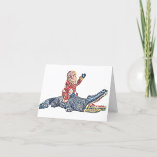 Christmas in Florida Santa Claus riding Alligator Holiday Card