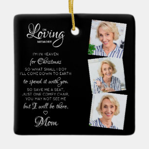 Christmas In Heaven Modern 3 Photo Memorial Ceramic Ornament
