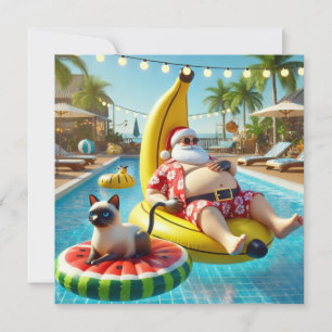 Christmas in Jully Pool Party with cat in pool Holiday Card