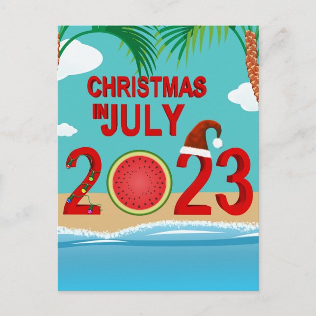 Christmas in July 2023 Watermelon Beach Holiday Postcard (Front)