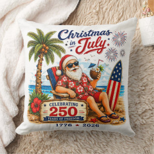 Christmas in July 250 Years of Freedom Beach Santa Cushion