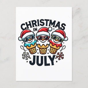 Christmas in July 4th of July Ice Cream USA  Announcement Postcard