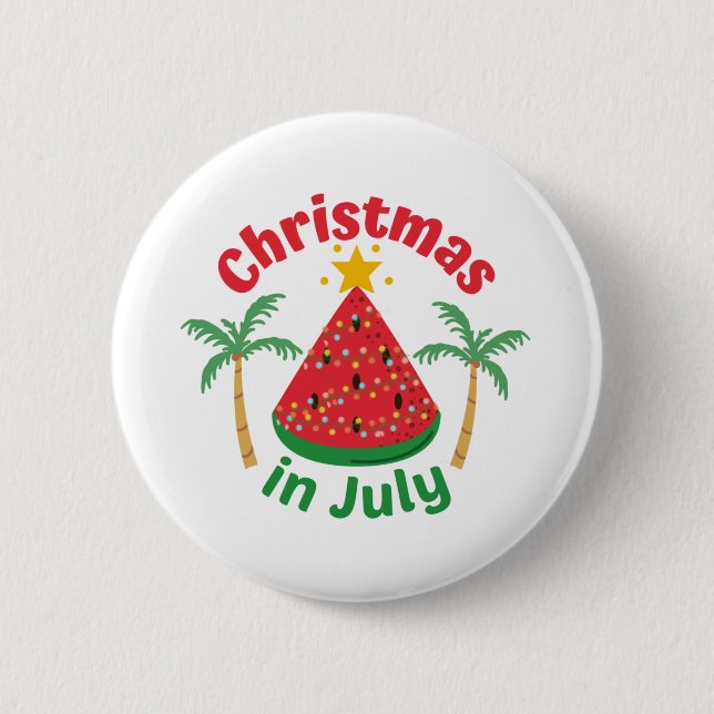 CHRISTMAS IN JULY 6 CM ROUND BADGE (Front)